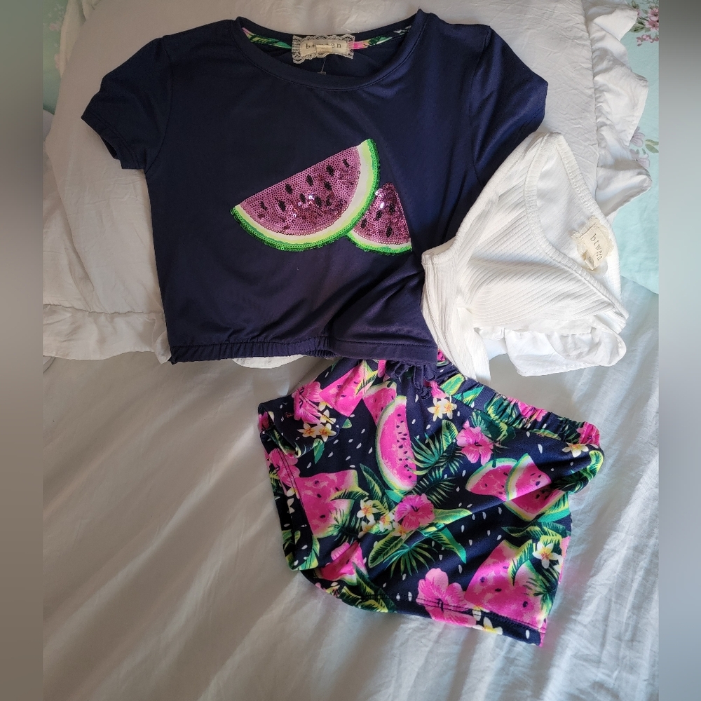 Btween Navy and Pink Watermelon Short Set
